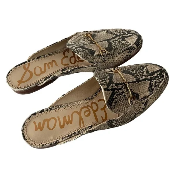 ❌SOLD ❌Sam Edelman Leather Snakeskin Flat Mules Women's size 9 - Picture 3 of 9